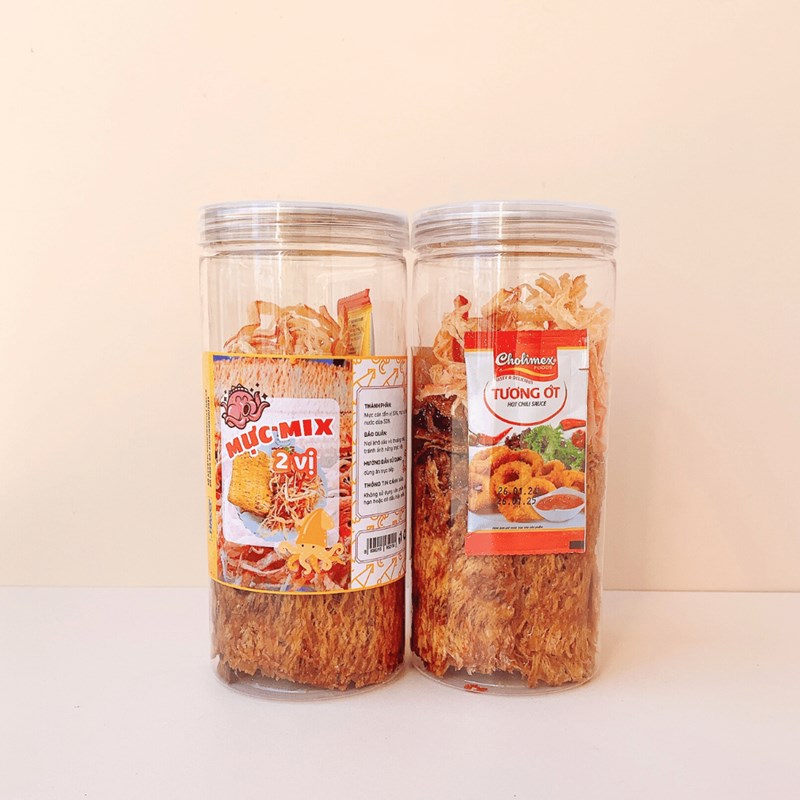 Mực Mix 2 Vị (Mực Sợi Hấp Dừa, Mực Cán) Hũ Pet